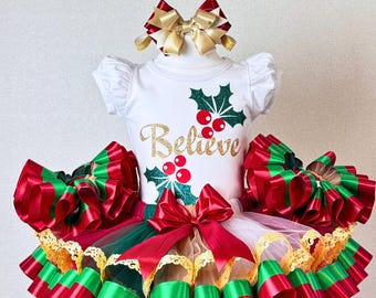 Christmas Birthday Girls Outfit: First Holiday Baby Tutu Set