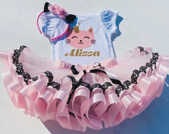Cat Birthday Outfit: Tutu Set, Personalized Shirt & Headband