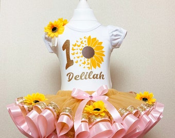 It\u2019s fall y\u2019all with Tutu sunflower baby outfit gold yellow and blue