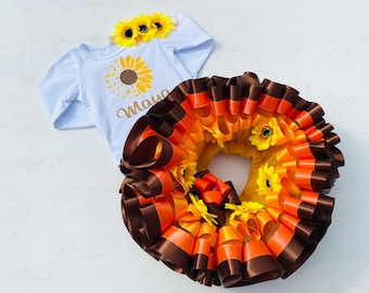 Sunflower Tutu Outfit: Fall Birthday Costume, Personalized Shirt