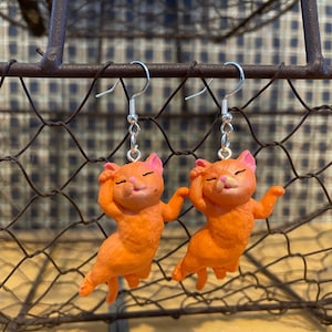 Snoozing, Stretching Orange Cat Dangle Earrings * so cute