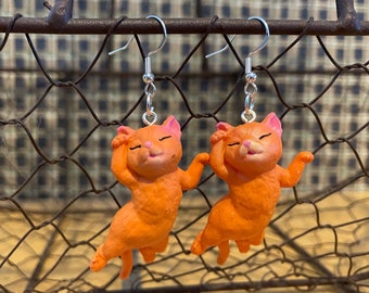 Snoozing, Stretching Orange Cat Dangle Earrings * so cute