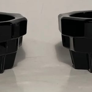 Vintage Pair of Black Amethyst Glass Candle Stick Holders Whitehall Colony Tapers Pillars Tea Lights
