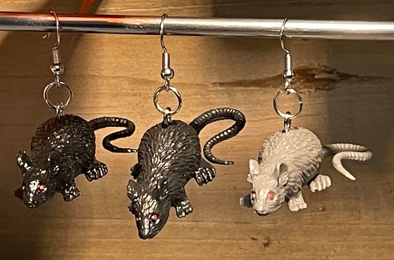 Cutest Creepy Rubber Rats. Miniature Toy Rat Earrings. Perfect for ...