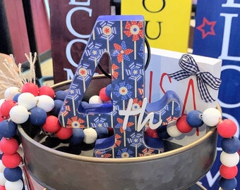 4th of July Tiered Tray Decor, Patriotic, Americana, Fourth of July, Centerpiece, Party Decor, Wood Letters