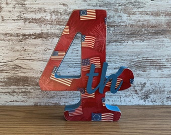 4th of July Patriotic Summertime Americana Tabletop Wood Letter Decor, Independence Day, 4th of July Centerpiece Party Decor