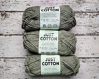 Sage Green Premier Yarns Just Cotton Yarn - 1.76 oz. 87 Yds Color 2064-02 Bulk 3 Skeins Solid New