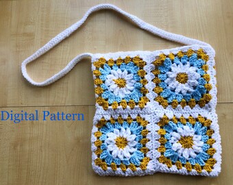 Crocheted Daisy Tote Bag PATTERN - digital download