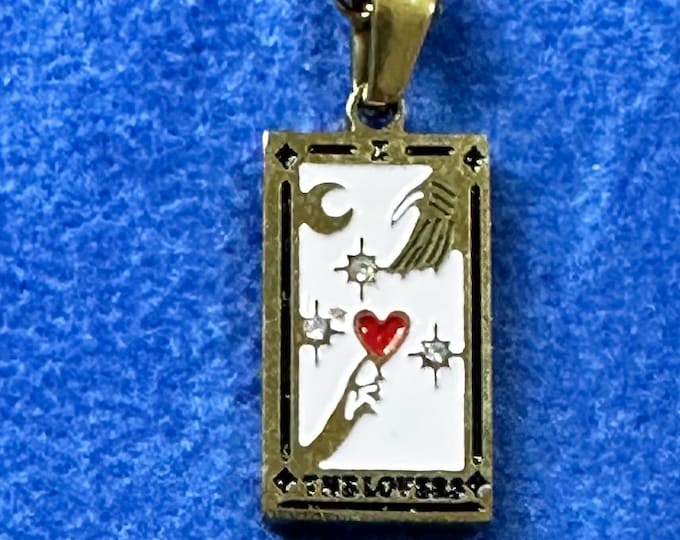 18kt Gold Plate on Stainless Steel The Lovers Stylised Tarot Card Fortune Telling Pendant complete with chain.