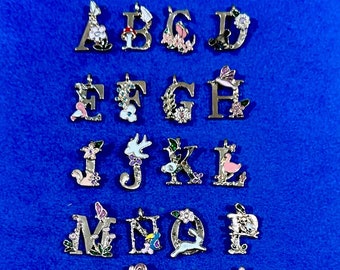 Capital Letters In Pale Gold with Enamel Detail Animal and Flower Details A to Z Set ~ Set of Twenty Six