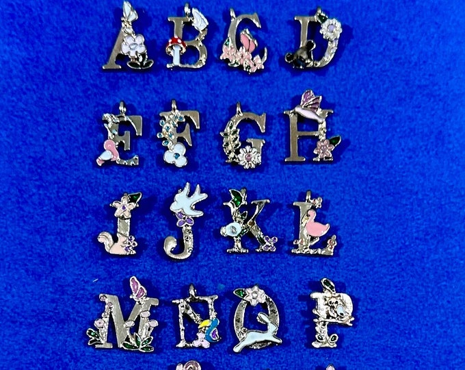 Capital Letters In Pale Gold with Enamel Detail Animal and Flower Details A to Z Set ~ Set of Twenty Six