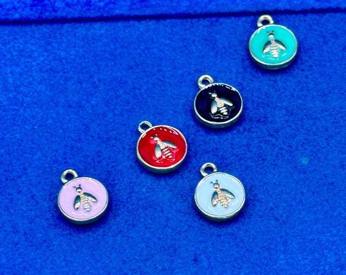 Mini Gold, Colourful Enamel Bumble Bees Charms and Pendants  - Set of Five