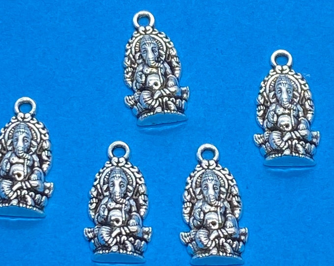 Silver Statue of Hindu God Ganesha Charm Pendant - Set of Five
