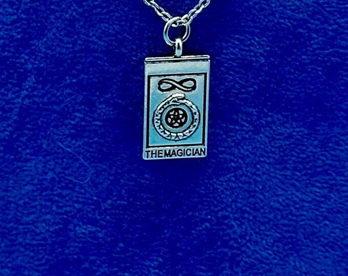 Silver Tarot The Magician Stylised Tarot Card Fortune Telling Pendant Necklace and Chain