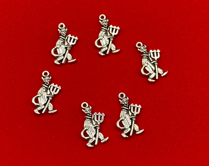 Halloween Silver Naughty Devil Charm Pendents  ~ Set of Six