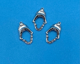 Large Silver Great White Shark Articulated Jaws Charm Pendant - Set of Three