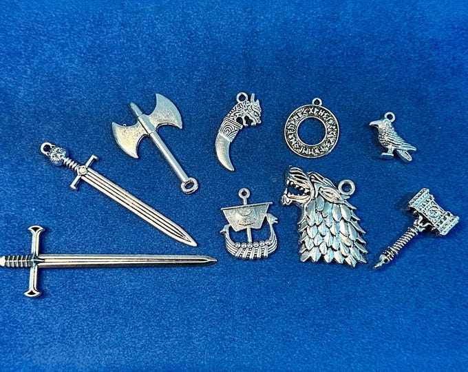 Silver Norse Viking’s Set of Weapons and Mythology - Set of Nine