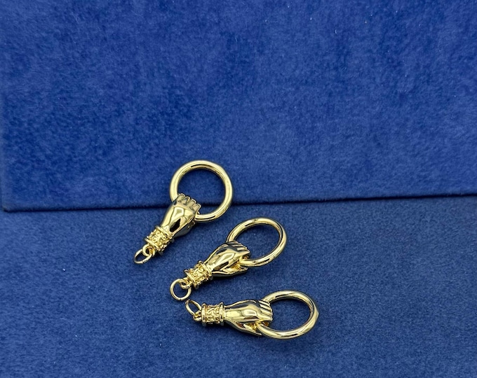 Traditional Victorian Style 18kt Gold Plated Hand Holding a Hoop Charm Pendants