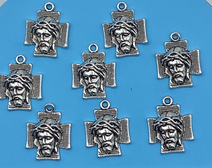 Large Silver Head of Jesus Set on a Cross ~ Set of Eight