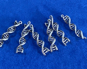 Large Silver DNA Double Helix Charm Pendants  - Set of Six