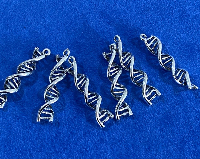 Large Silver DNA Double Helix Charm Pendants  - Set of Six
