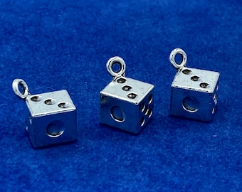 Silver Traditional Lucky 3D Dice Charm Pendants  - Set of three