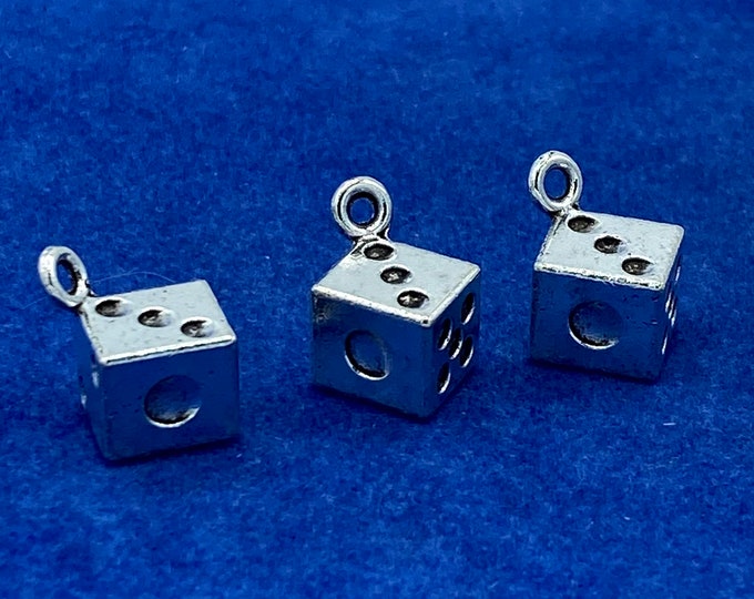 Silver Traditional Lucky 3D Dice Charm Pendants  - Set of three