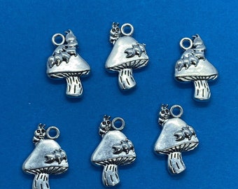 Silver Caterpillar & Mushroom Charm From Alice’s Adventures In Wonderland - Set of Six