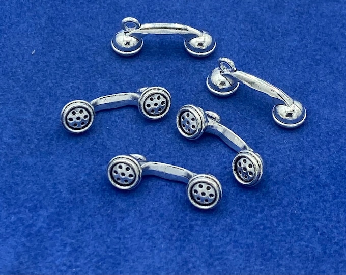 Silver Retro Telephone Receiver Handset Charm Pendants ~  Set of Five