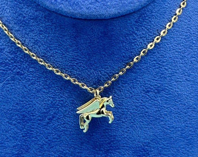 Small 18kt Gold Plated Mythical Flying Horse Pegasus Charms Pendant Necklace
