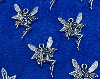 Small Silver Art Nouveau Fairy Nymph Pendant Charms - Set of Twelve