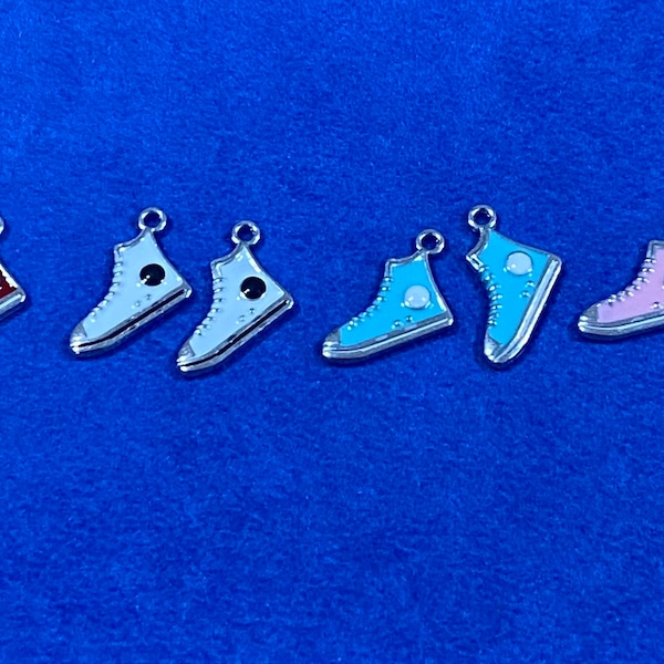 Basketball Boots High Top Trainers Charm Pendants in Colourful Enamels & Silver x 4 Pairs