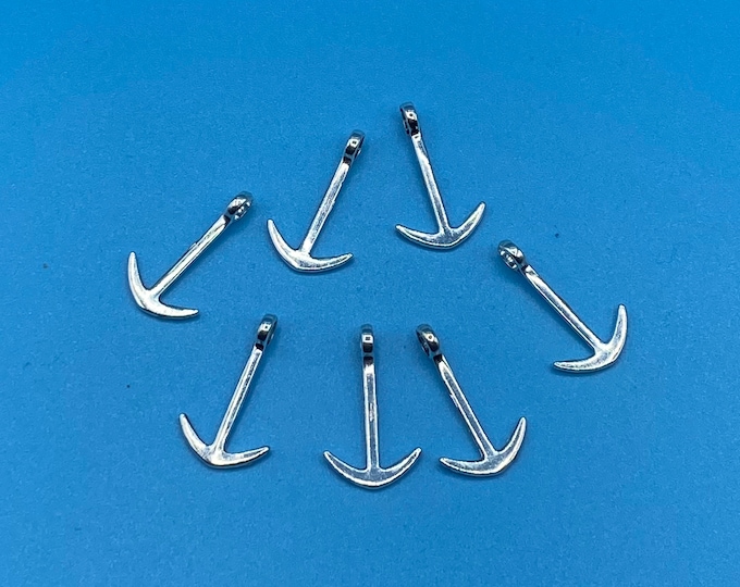 Large Modern Silver Anchor Pendant Charms ~ Set of Seven
