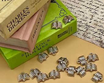 Small Silver Open Book Charm Pendants ~ Set of Sixteen