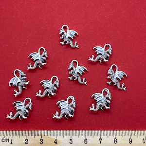 Small Silver Traditional Winged Dragon Charm Pendant - Set of Ten