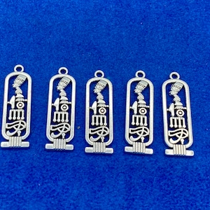 Silver Egyptian Cartouche of Queen Nefertiti Charms and Pendent - Set of Five