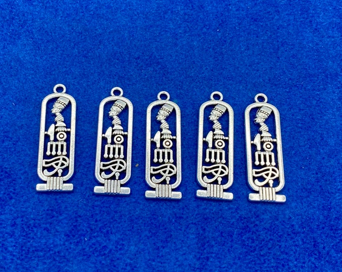Silver Egyptian Cartouche of Queen Nefertiti Charms and Pendent - Set of Five