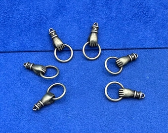 Traditional Victorian Style Bronze Hand Holding a Hoop Charms and Pendants - Set of Six