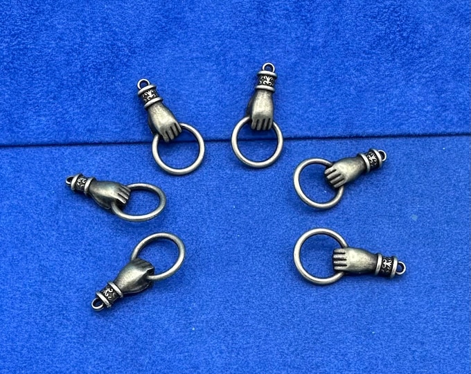 Traditional Victorian Style Bronze Hand Holding a Hoop Charms and Pendants - Set of Six