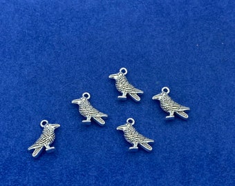 A Silver Murder of Crows or Odin’s Ravens Charm Pendants - Set of Five