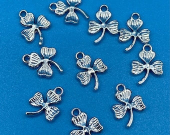 Silver lucky Three Leaf Clover Trinity Shamrock Charm Pendants -  Set of Ten