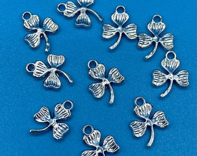 Silver lucky Three Leaf Clover Trinity Shamrock Charm Pendants -  Set of Ten