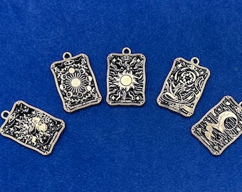 Gold and Black Traditional Tarot Card Fortune Telling Set Charm Pendants - Set of Five