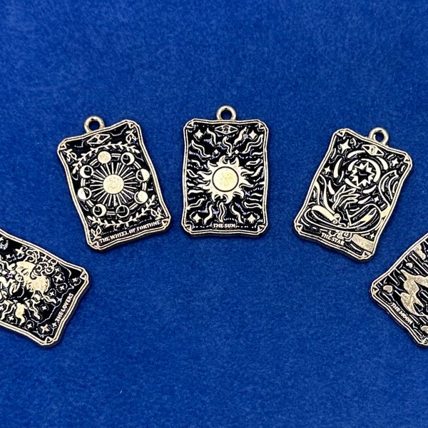 Gold and Black Traditional Tarot Card Fortune Telling Set Charm Pendants - Set of Five