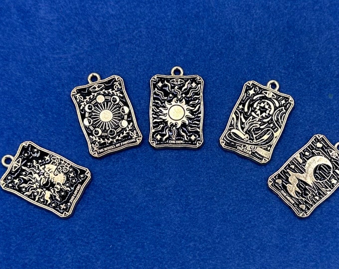 Gold and Black Traditional Tarot Card Fortune Telling Set Charm Pendants - Set of Five