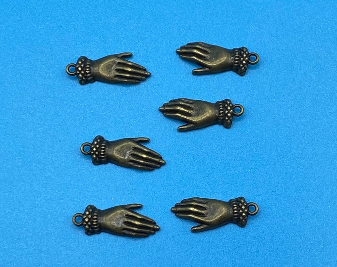 Antique Bronze Traditional Victorian Hand Charm Pendants - Set of Six