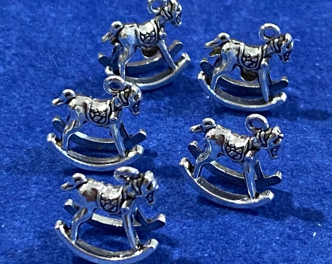 Silver 3D Rocking Horses New Baby Charms Pendant  - Set of Five