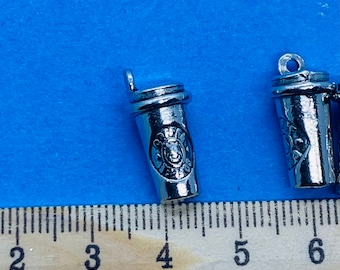 Silver Take Away Coffee Cup Travel Mug Charm Pendant  -  Set of Five