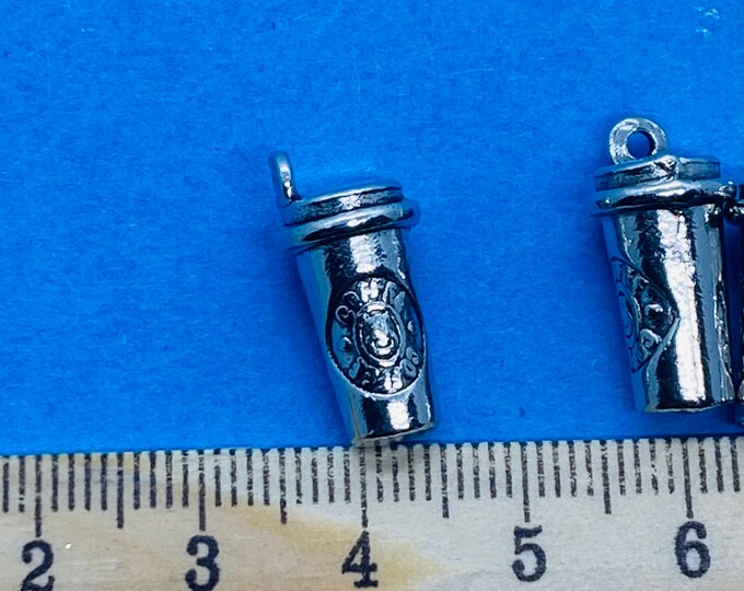 Silver Take Away Coffee Cup Travel Mug Charm Pendant  -  Set of Five