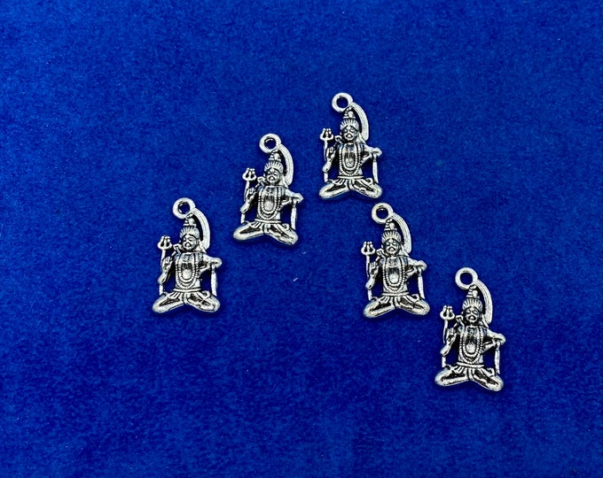 Silver Statue of Shiva Hindu God Charm Pendant - Set of Five